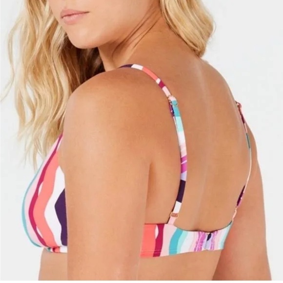 Bar III Multi Waves Printed Strappy Bralette Bikini Swim Top Pink Purple size L - Picture 2 of 14